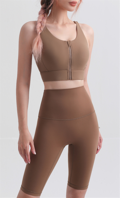 Cremallera delantera ajustable material elástico suave yoga y gimnasio sexy 