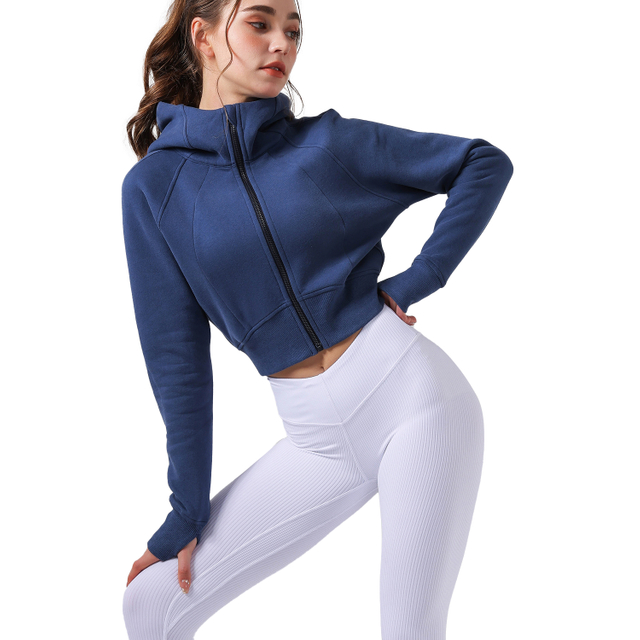  Ropa deportiva cálida forrada de vellón suéter suelto fitness encapuchado deportes top deportes