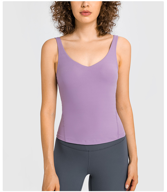 Camisas de mangas deportivas Camiseta sin mangas de yoga en V para mujeres en forma de U nude skintight fitness chaleco