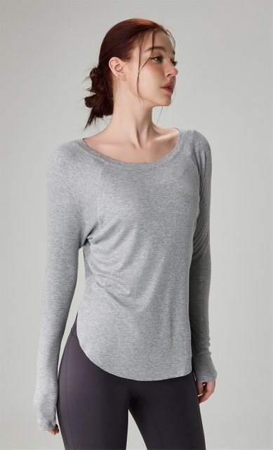Camisetas de deportes informales sueltos Topes casuales Modal de manga larga de manga larga Camiseta de yoga de gimnasio de gimnasio para mujeres para mujeres