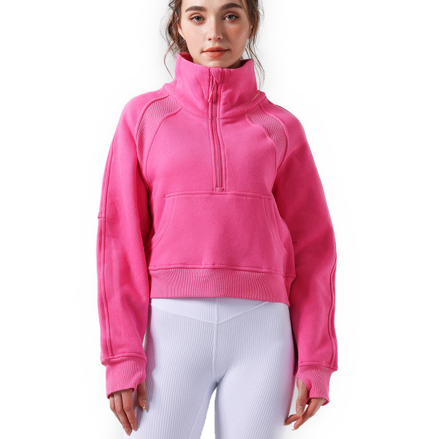 Abrigo deportivo Medio cremallera Collar de pie Fashion Botón Top Fitness Capiudad de fitness 